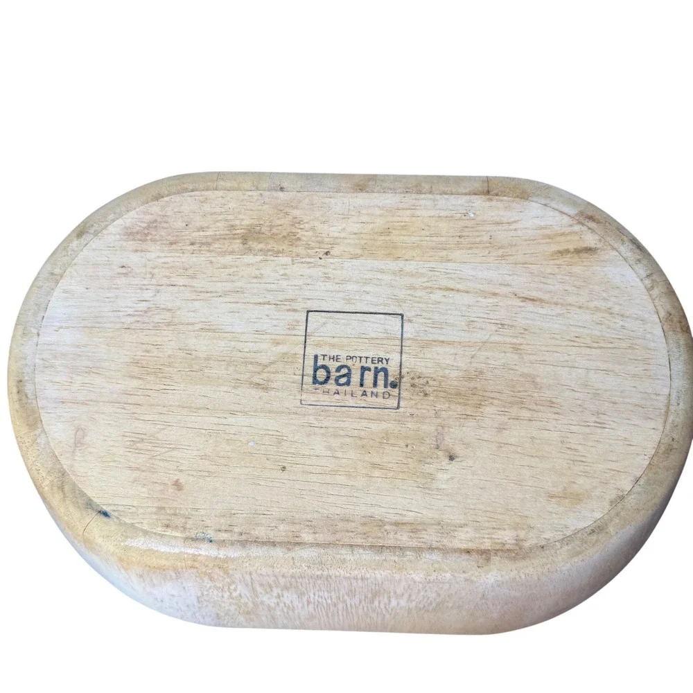 Pottery Barn Wooden Dough Bowl Oval Rustic Farmhouse Centerpiece Large 14.5 Inch
